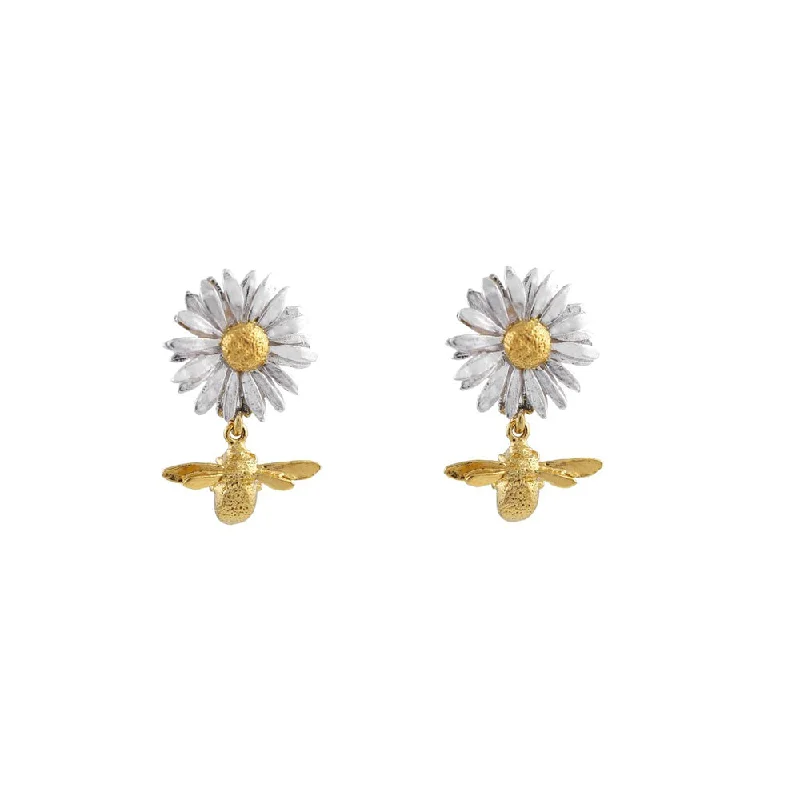 colorful stud earrings -Sterling Silver & Gold Vermeil Drop Earrings - "Daisy with Teeny Tiny Bee Drops"