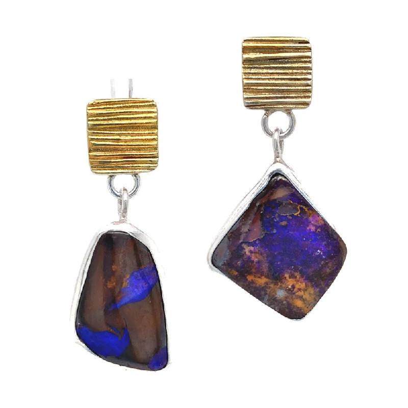 exclusive diamond earrings -One-of-a-Kind Koroit Opal Drop Earrings - "Black Light"