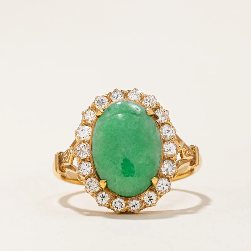 beautiful gemstone rings -Jadeite & Diamond Halo Ring | 3.00ct, 0.65ctw | SZ 5.75 |