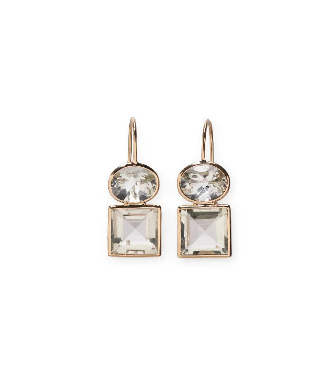 dangly earrings for women -14k Gold Duo Earrings in Green Amethyst