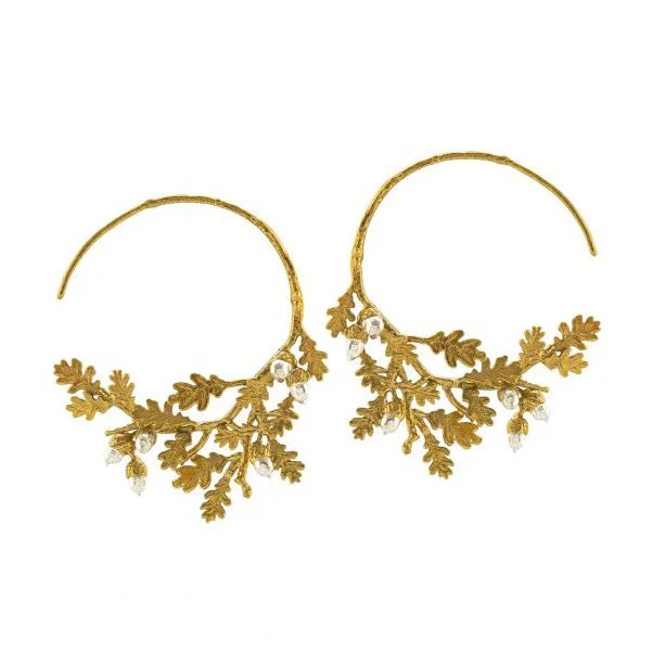 affordable hoop earrings -Sterling Silver & Gold Vermeil Hoops - "Oak Leaf & Acorns"