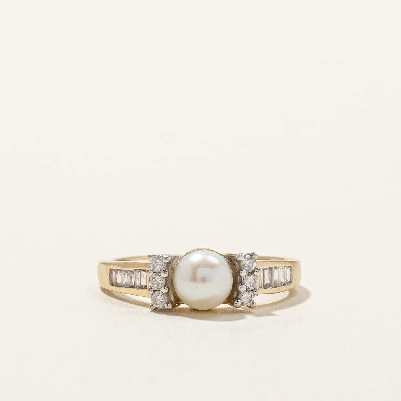 luxury platinum rings -Pearl & Diamond Ring | 0.38ctw | SZ 7 |