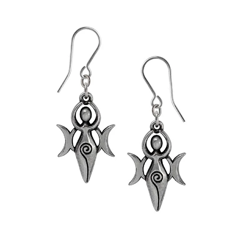 cute hoop earrings -Danu Triple Moon Goddess Earrings by Alchemy Gothic