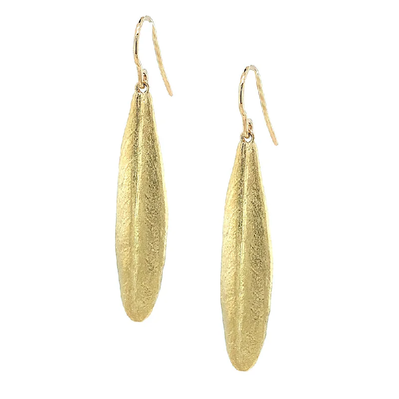 cubic zirconia earrings -Yellow Gold Leaf Drop Earrings - "Vesta Olive Leaf"