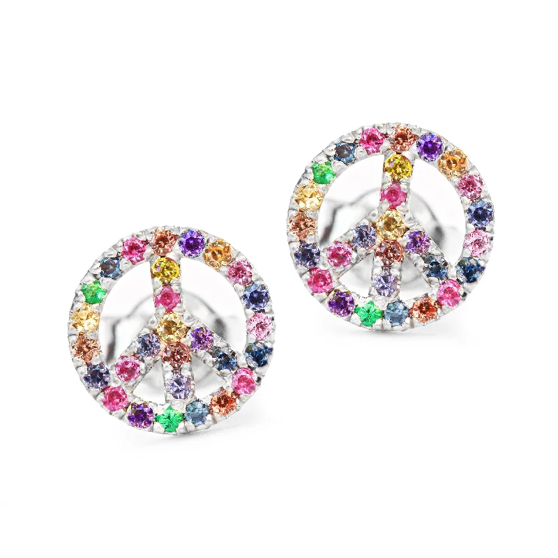 women’s dangly earrings -Peace Sign Rainbow Gemstone Unique Stud Earrings