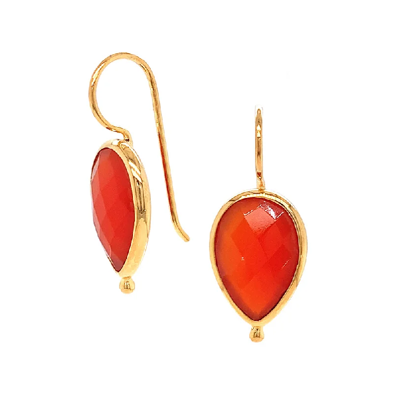 gemstone earrings for women -Gold Vermeil Pear Red Onyx Drop Earrings - "Blood Orange"