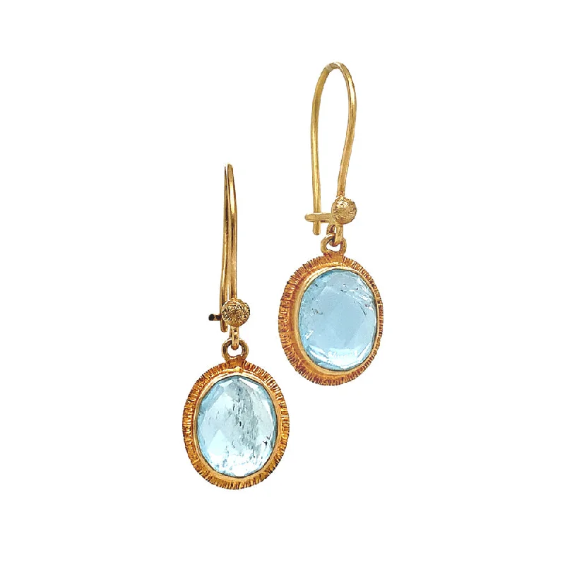 women’s pearl stud earrings -Yellow Gold and Aquamarine Earrings - "Crowned Boreas"