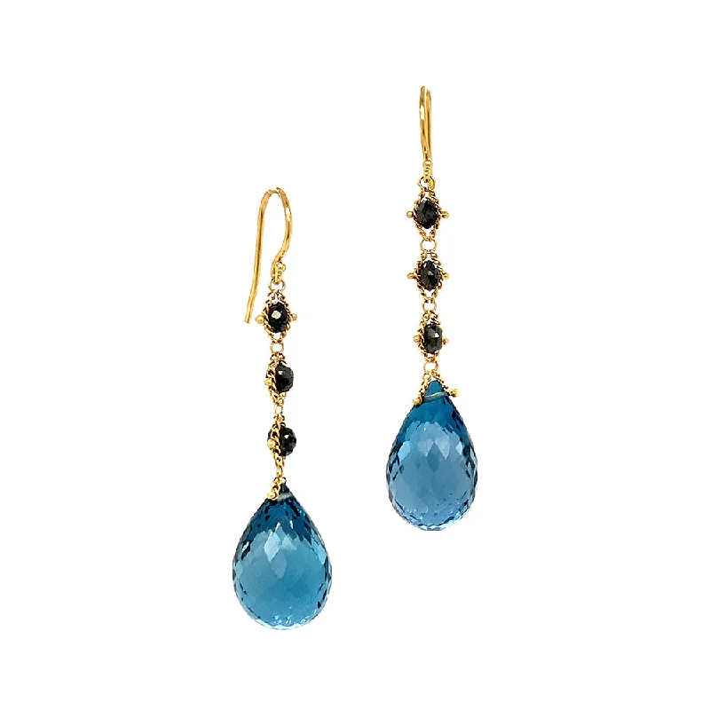 classic pearl earrings -Blue Topaz & Diamond Rondelle Drop Earrings - "London Rain"