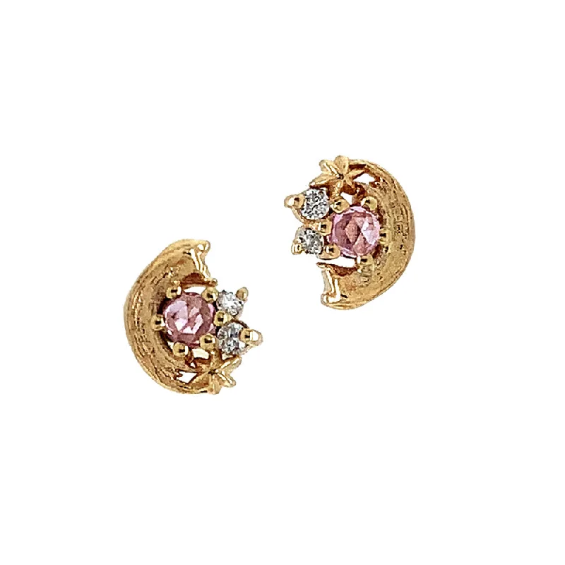 geometric hoop earrings -Pink Rose Cut Sapphire & Diamond Stud Earrings - "Potter's Pink"