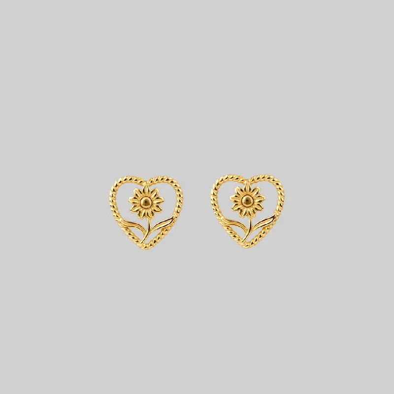 gorgeous dangly earrings -APRIL. Sunflower Heart Stud Earrings - Gold