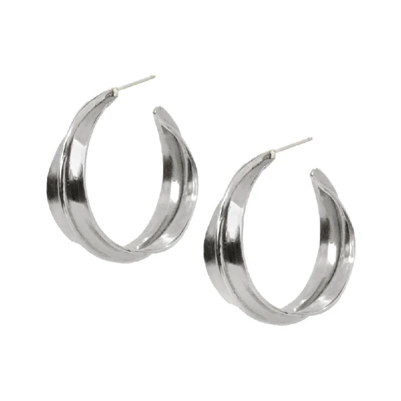 bold gemstone earrings -Sterling Silver Earrings - "Medium Ridge Hoops"