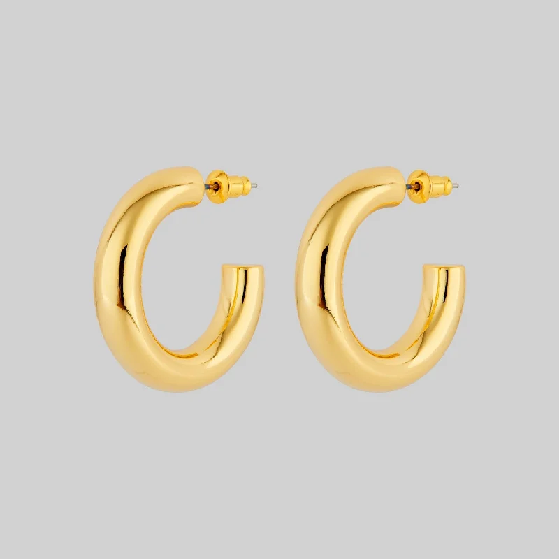 unique gemstone earrings -STELLA. Simple Medium Hoop Earrings - Gold