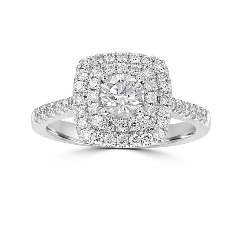 platinum engagement rings -JULEVE 14KT WHITE GOLD 0.80 CTW DIAMOND DOUBLE SQUARE HALO RING