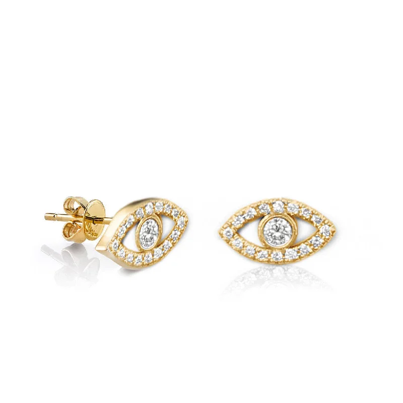 sparkling diamond stud earrings -Evil Eye Diamond Stud Earrings