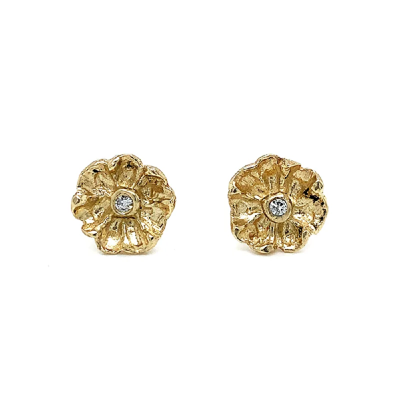 crystal hoop earrings -Gold and Diamond Flower Earrings - "Efflorescent"