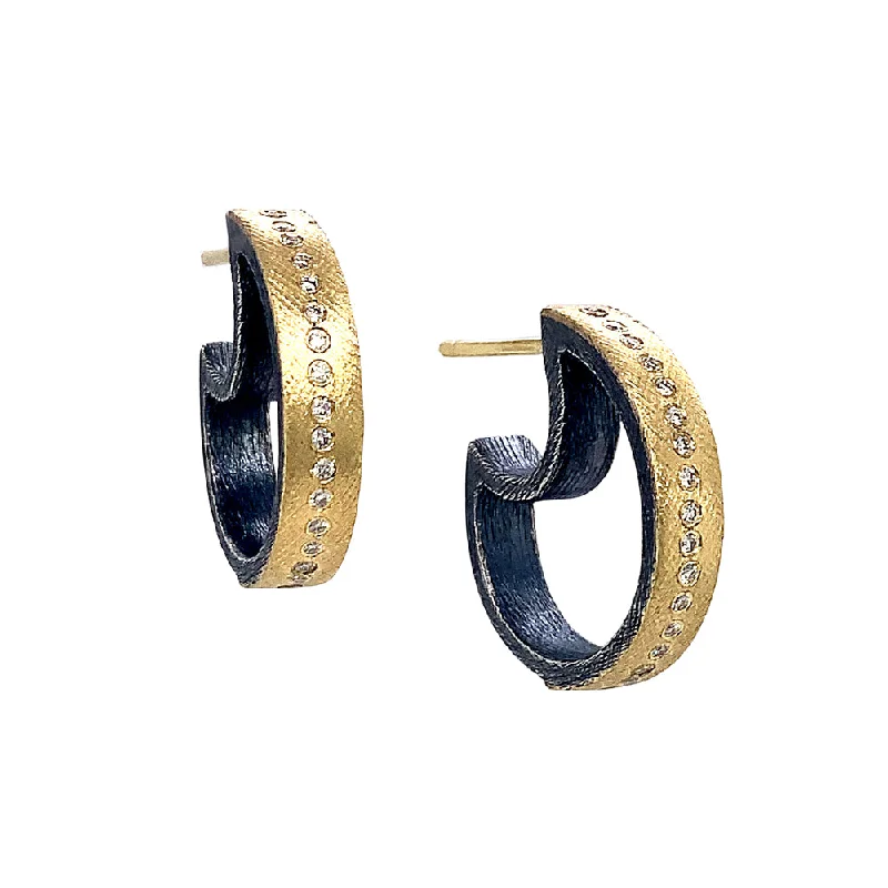 geometric hoop earrings -Sterling Silver & 18K Yellow Gold Hoop Earrings - "Mina"