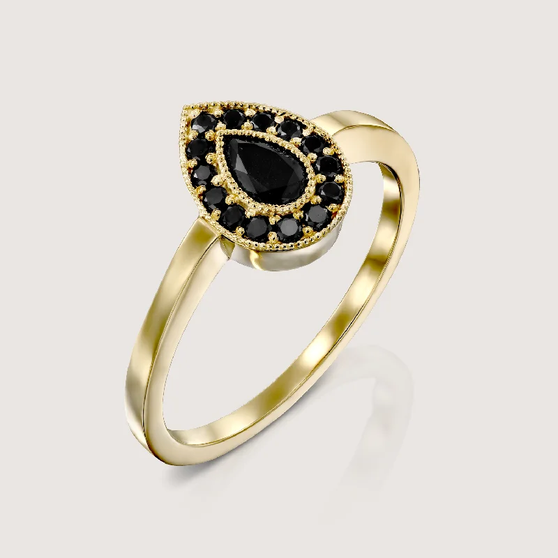 trendy rings for women -Luna Gold Ring Black Diamonds