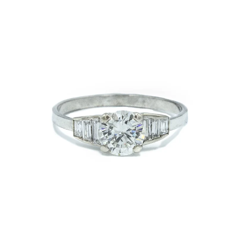 stackable diamond rings -Platinum Vintage 1ct Transitional Diamond Ring