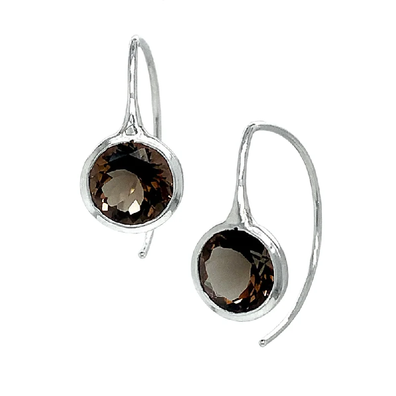 sterling silver earrings -Smokey Quartz Drop earrings- "Comet Earhuggers"