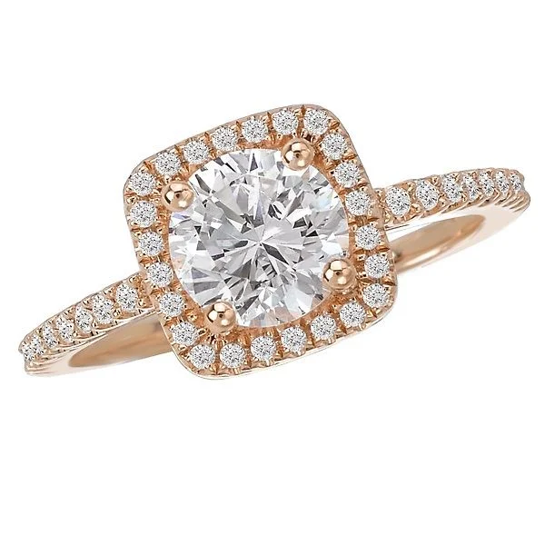 women’s engagement rings with diamonds -14KT ROSE GOLD 1.25 CTW ROUND CUT DIAMOND SQUARE HALO RING