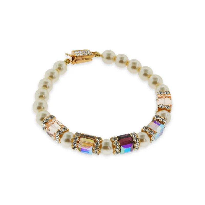 Multi-Color Crystal Bracelet with Ivory Pearl