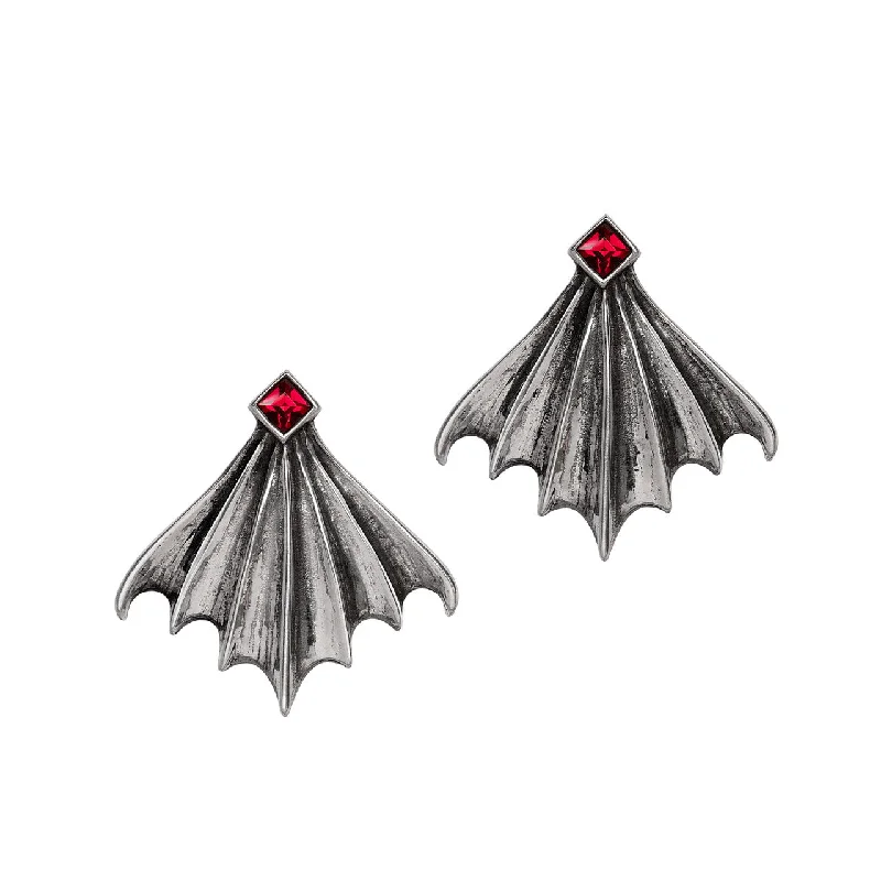 gold stud earrings for women -Nighttime Red Crystal Bat Wing Earrings by Alchemy Gothic