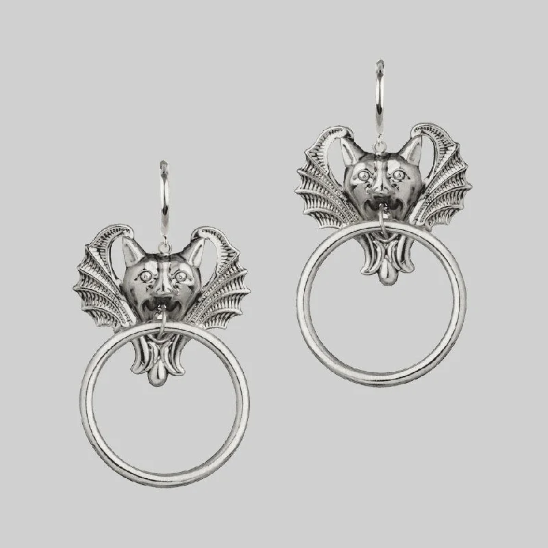 beautiful ear studs -DRAKKAR. Gargoyle Knocker Hoop Earrings - Silver