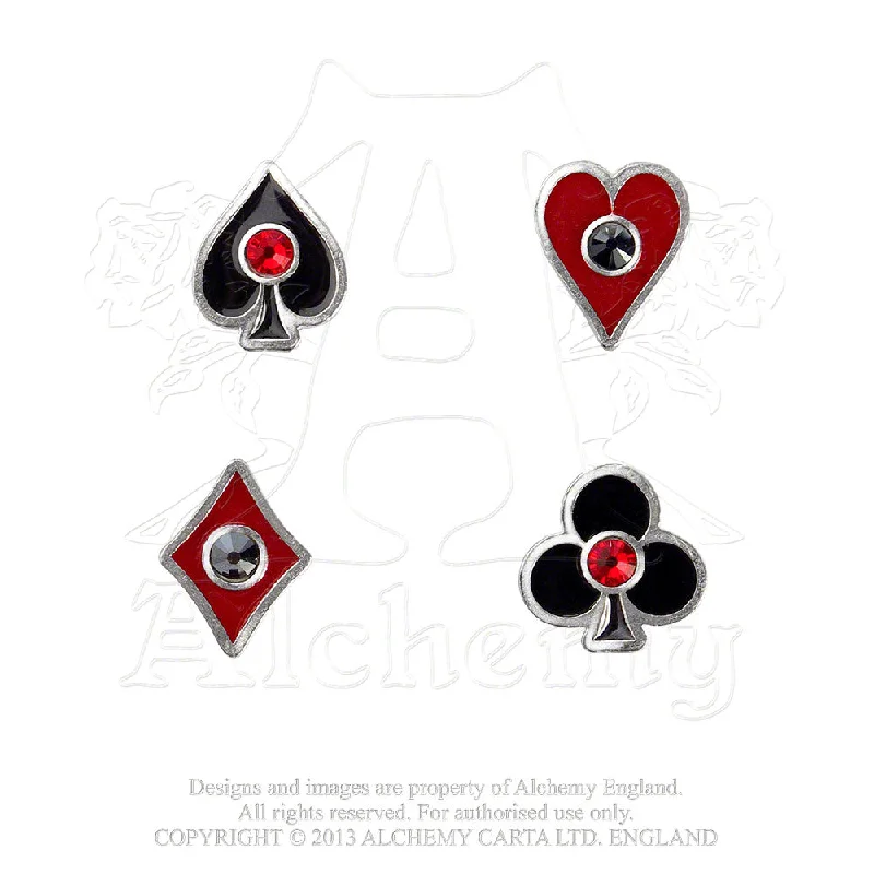 stylish chandelier earrings -Aces Up Card Suit Stud Earrings by Alchemy Gothic