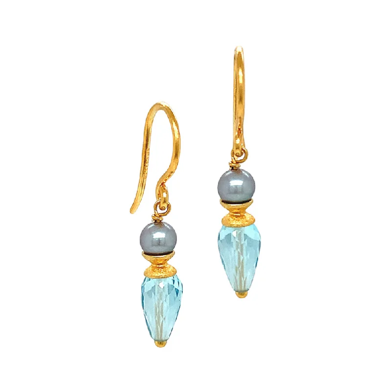 vintage-style earrings -Grey Pearl & Blue Topaz Earrings - "Cloudy to Clear"