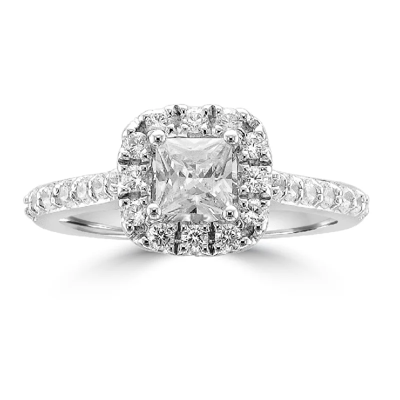 radiant cut engagement rings -14KT WHITE GOLD 1.00 CTW PRINCESS CUT DIAMOND ACCENT HALO RING