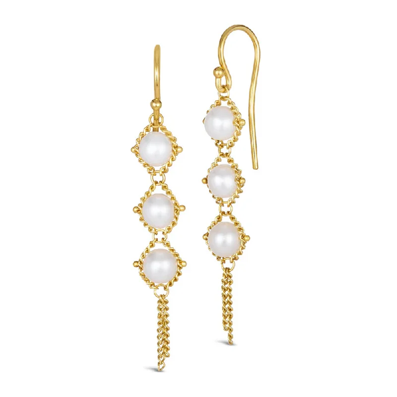 luxury earrings for weddings -Freshwater Pearl & Gold Textile Drop Earrings