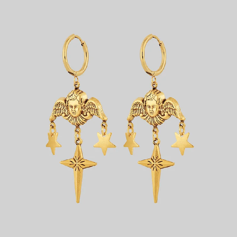 affordable earrings for women -FLORENTINA. Cherub & Stars Drop Earrings - Gold