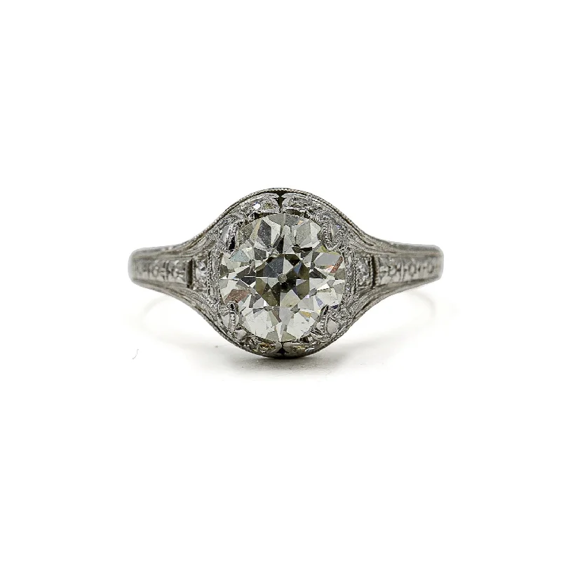 anniversary rings for women -Platinum Vintage 1.85ct Art Deco Diamond Ring