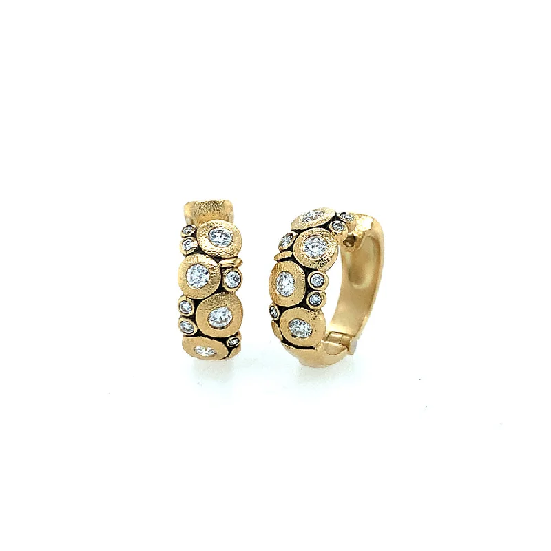 luxury earrings for women -Gold & Diamond Huggie Earrings - "Candy"