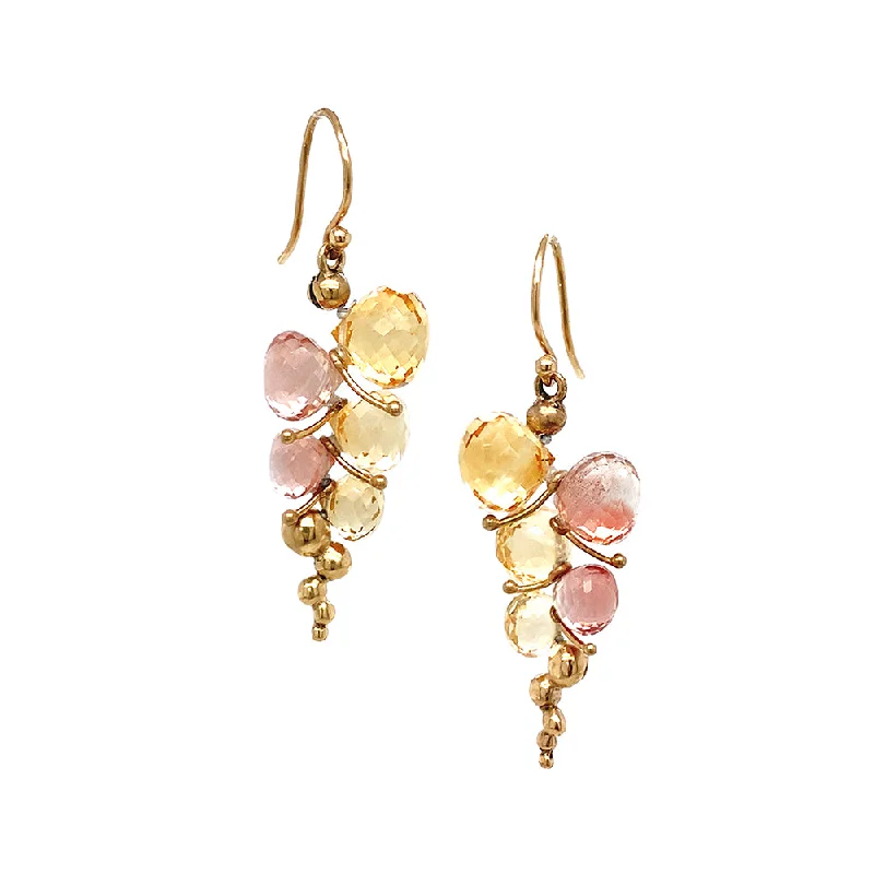 classic gold hoop earrings -Citrine & Sunstone Drop Earrings - "Small Caviar"