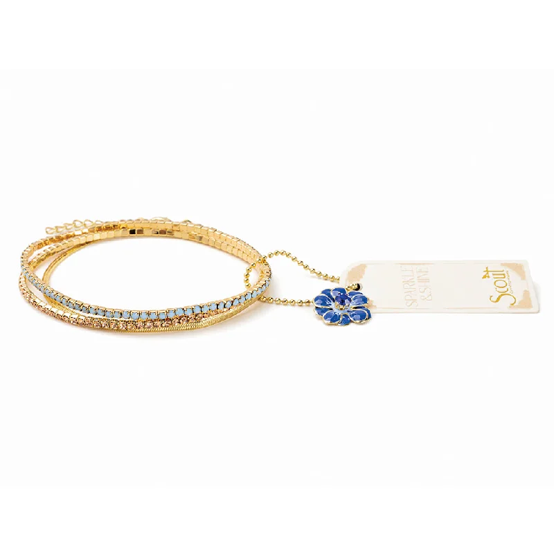 Sparkle & Shine Rhinestone Bracelet Trio - Air Blue Opal/Gold