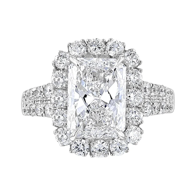 romantic engagement rings -18KT White Gold 4.46 CTW Diamond Emerald Halo Ring