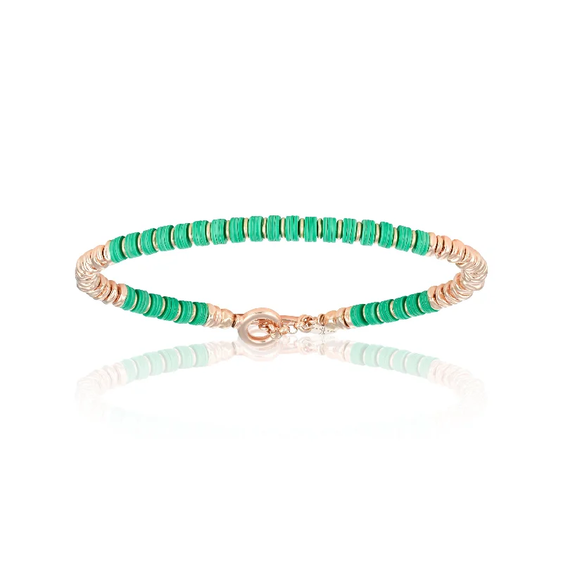 Medium Green African Beaded Bracelet with Pink Gold