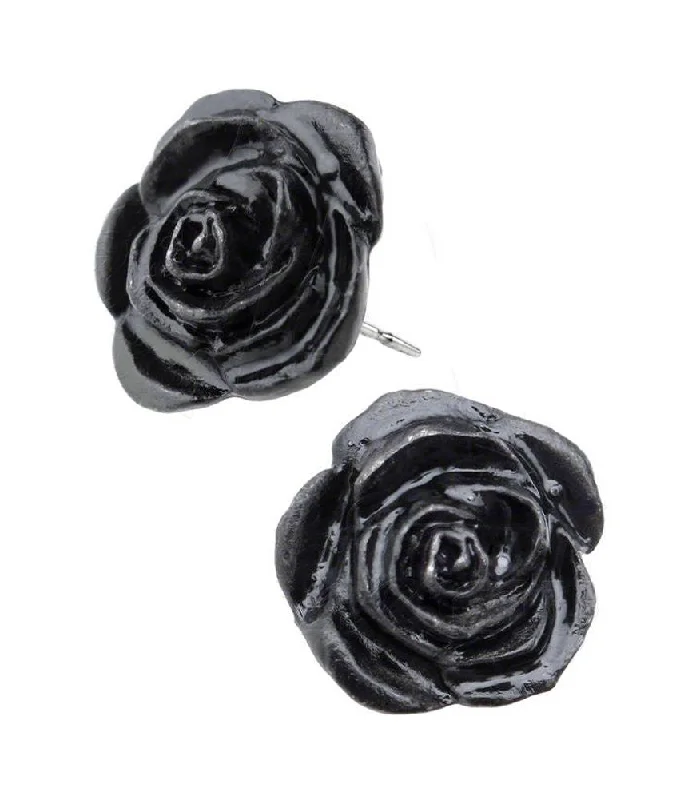 crystal stud earrings -Black Rose Stud Earrings by Alchemy Gothic