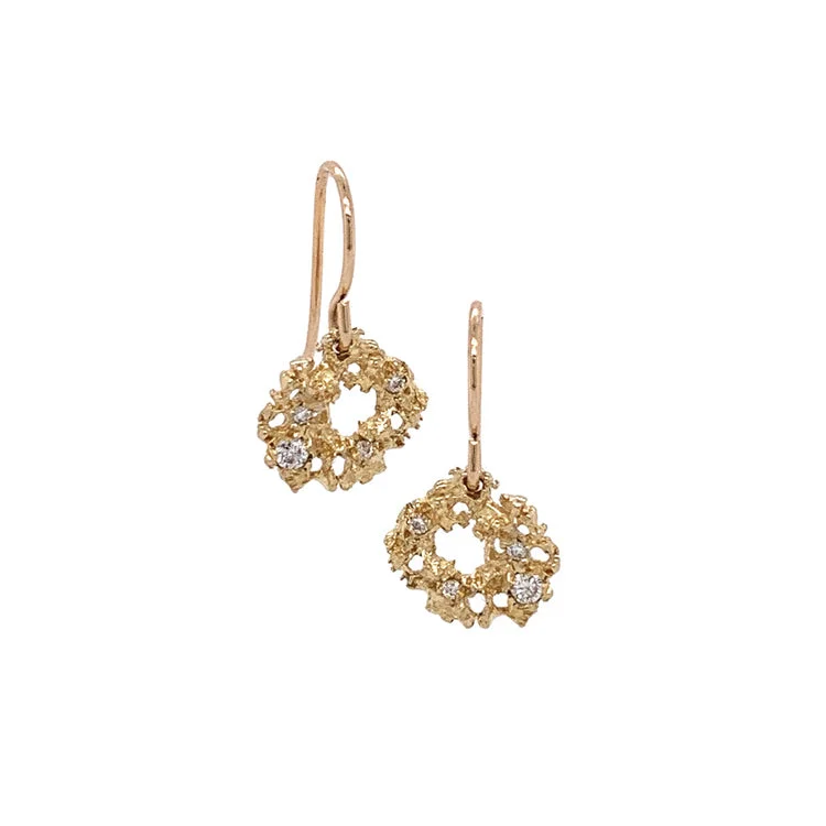 gold stud earrings for women -Yellow Gold and Diamond Earrings - "Nebula"