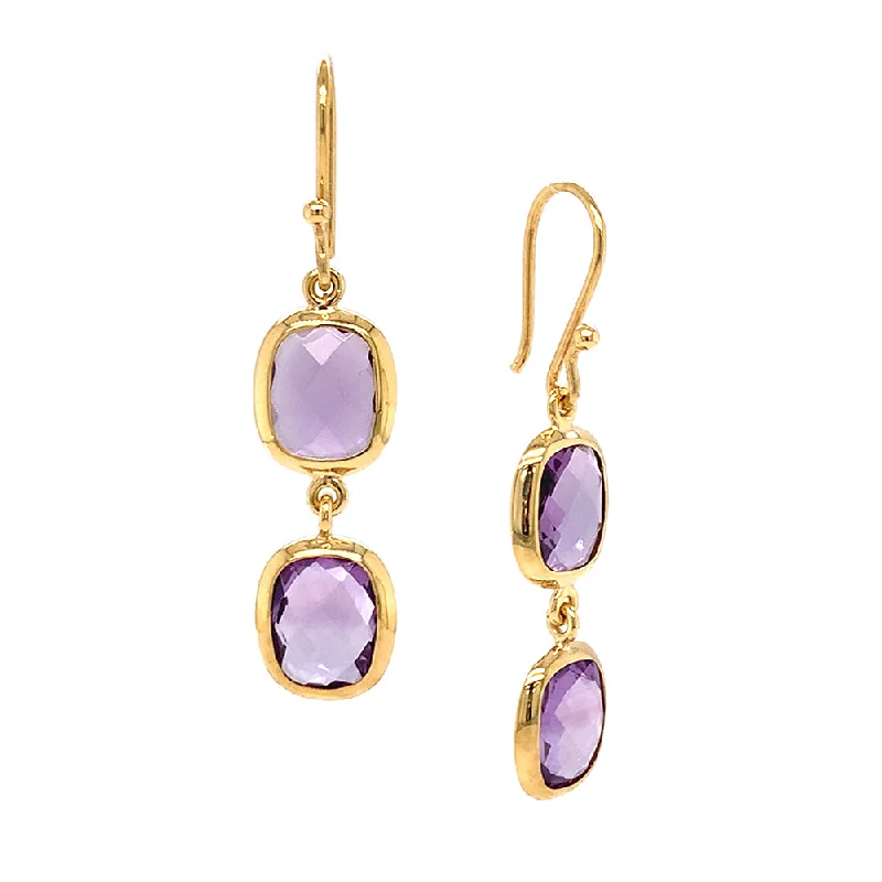 heart-shaped earrings -Gold Vermeil Amethyst Double Drop Earrings - "Sofia"