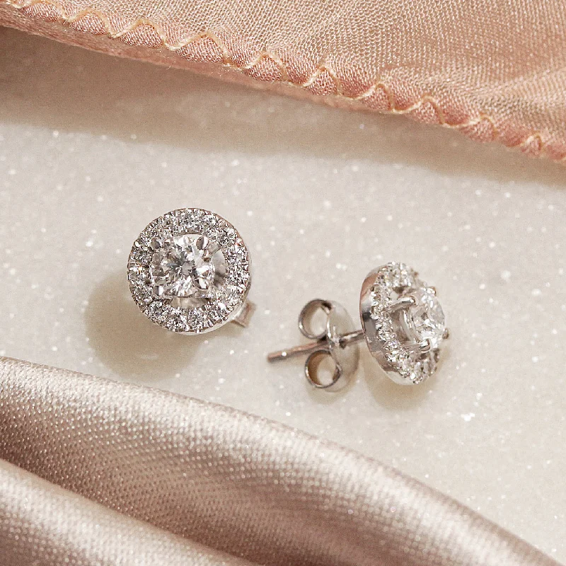 chic drop earrings -Round diamond Halo Stud Earrings Basic Collection