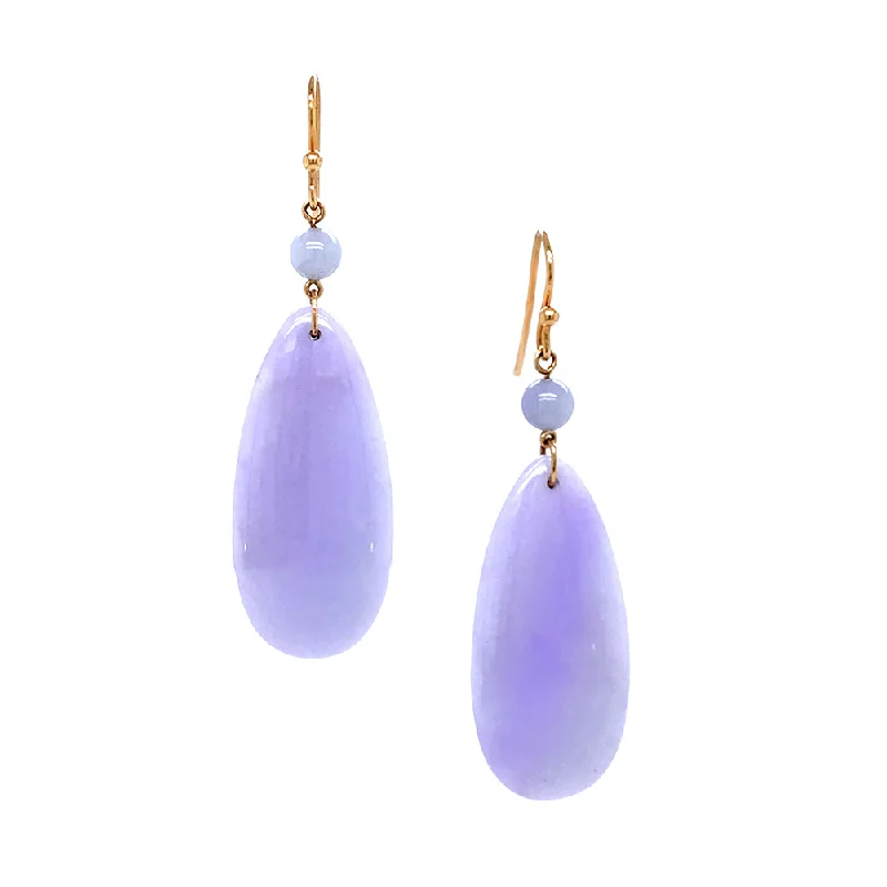 classic gold hoop earrings -Jadeite & Yellow Gold Earrings - "Lavender"