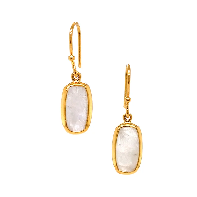 statement earrings for women -Gold Vermeil Rectangle Moonstone Drop Earrings