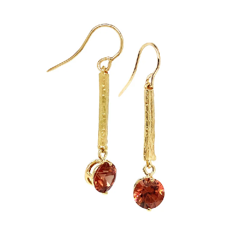 trendy gemstone earrings -Cognac Zircon & Yellow Gold Earrings - "Adelpha"