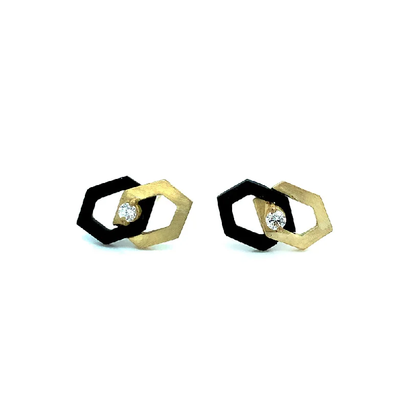 large stud earrings -Diamond & Blackened Cobalt Chrome Studs - "Interlocking Hex"