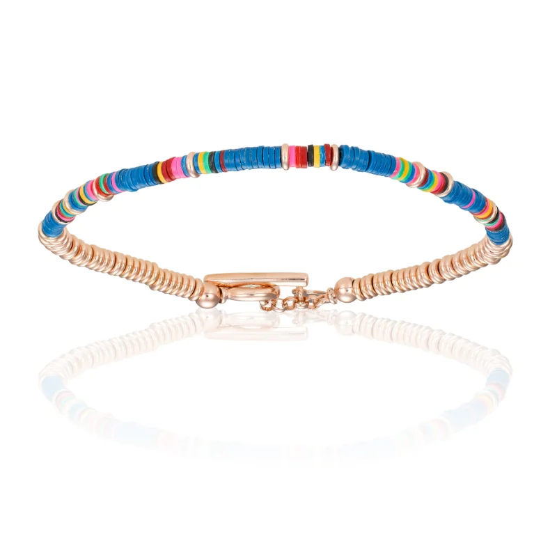 Multicolor Blue African Beaded with Rose Gold bracelet