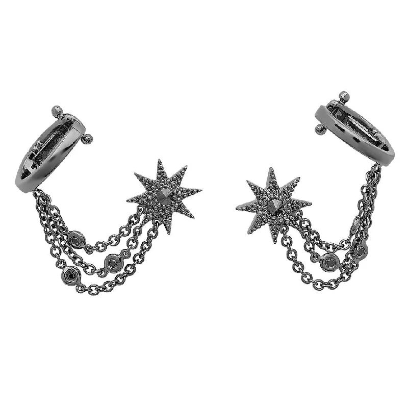 crystal hoop earrings -Glow Star Cuff and Chain - Black