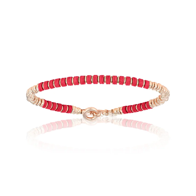 Medium Red African Beaded Bracelet with Pink Gold