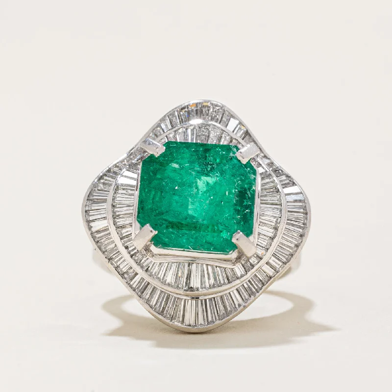 simple engagement rings -Vintage Emerald & Diamond Ballerina Ring | 4.95ct, 1.50ctw | SZ 4 |